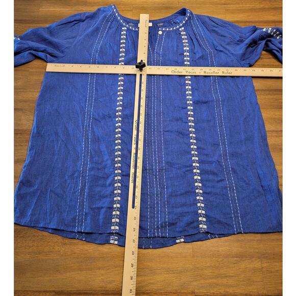 J. Jill Blue Embroidered Peasant Blouse Long Sleeve Medium EUC - Picture 11 of 13